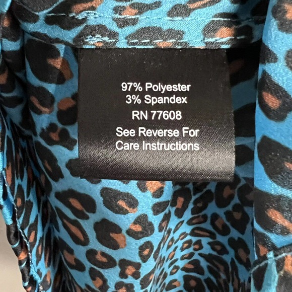 J Peterman shirt Blue Brown Leopard Animal Print Top Size 14 Career Office Ad2 - Picture 6 of 7